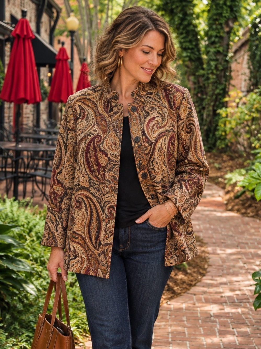 Chico's Sarah Golden Jacquard Paisley Jacket Sienna Size 3 XL NWT $98